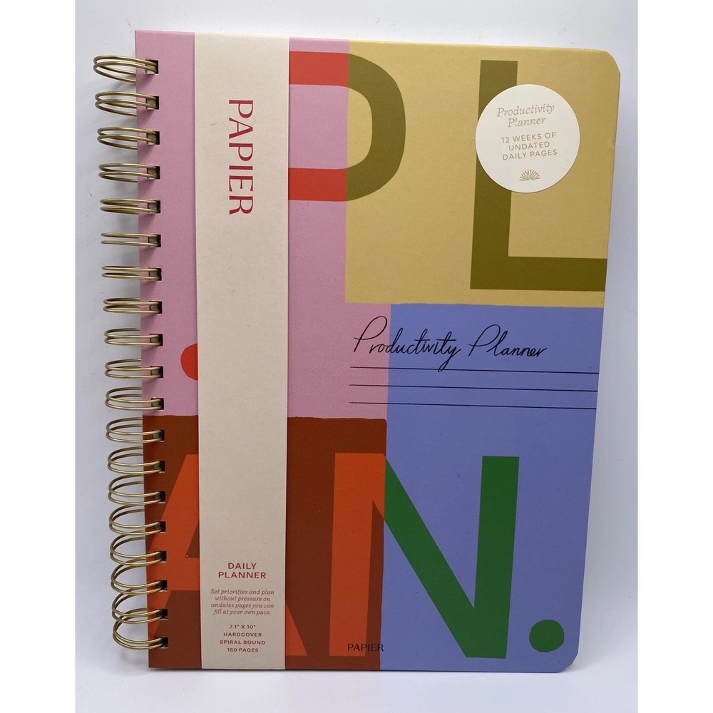 Papier Productivity Planner Hard Cover Spiral 9.84"x7.48" Undated NEW - Picture 1 of 6